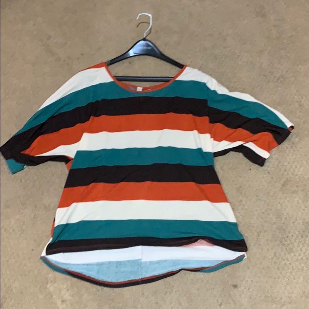 Teal black orange white women’s blouse